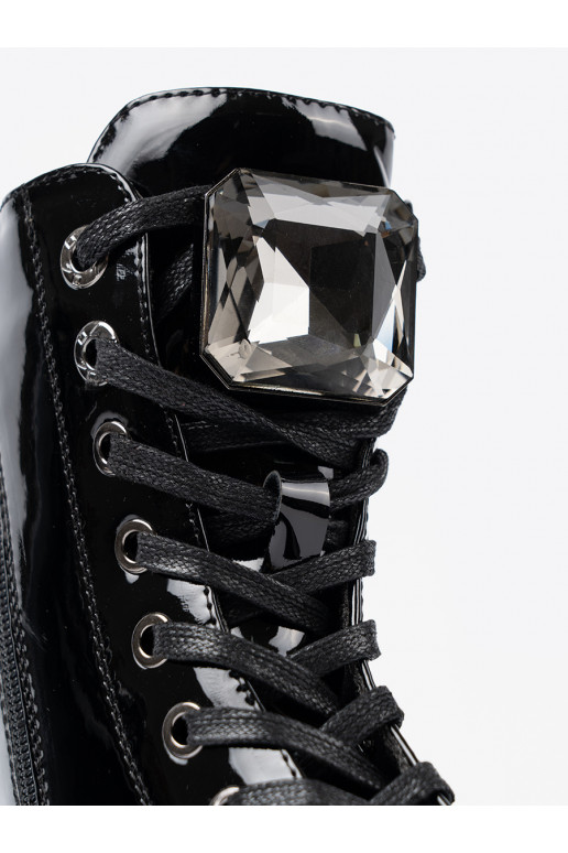 s efektem laku se šněrováním Dámská obuv Černé