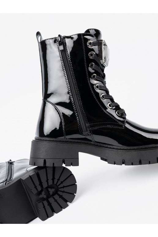 s efektem laku se šněrováním Dámská obuv Černé