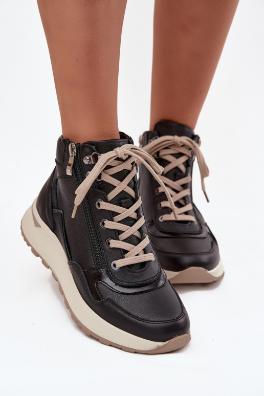 Dřeváky Sportovní styl  s platformou Z Naturalnej Skóry Zazoo Z1239 Černé