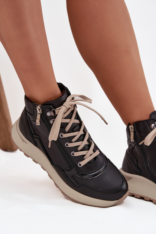 Dřeváky Sportovní styl  s platformou Z Naturalnej Skóry Zazoo Z1239 Černé