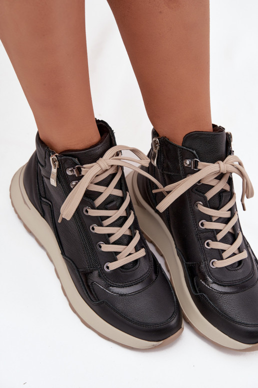 Dřeváky Sportovní styl  s platformou Z Naturalnej Skóry Zazoo Z1239 Černé