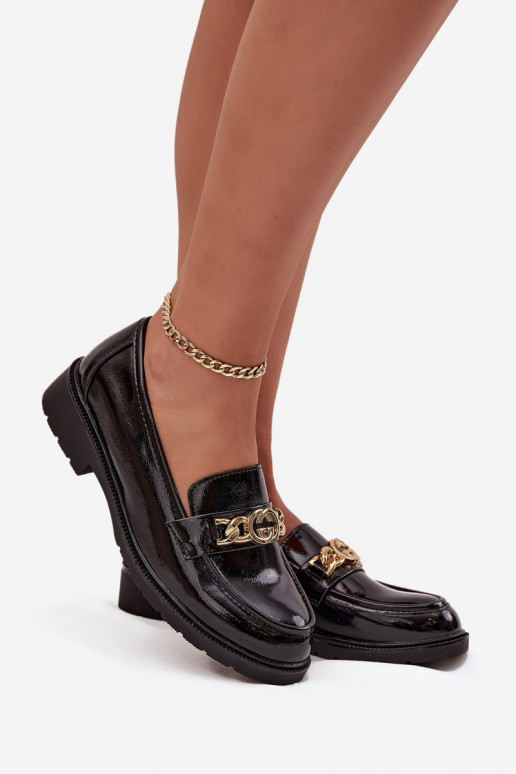 Lakované mokasíny  se zlatými detaily S.Barski HY52-539 Černé