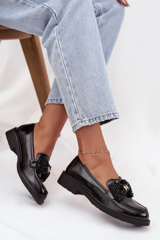 Lakované mokasíny  se stuhami S.Barski HY52-319A Černé