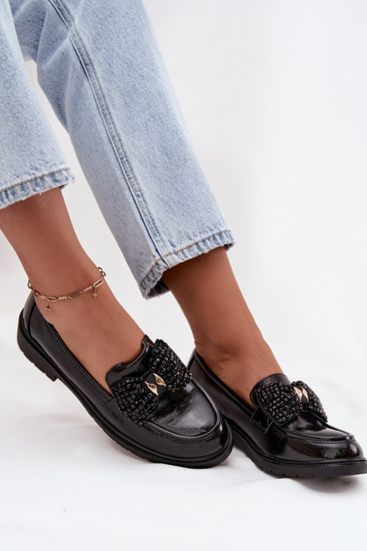 Lakované mokasíny  se stuhami S.Barski HY52-319A Černé