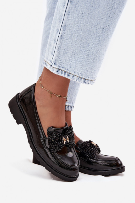 Lakované mokasíny  se stuhami S.Barski HY52-319A Černé