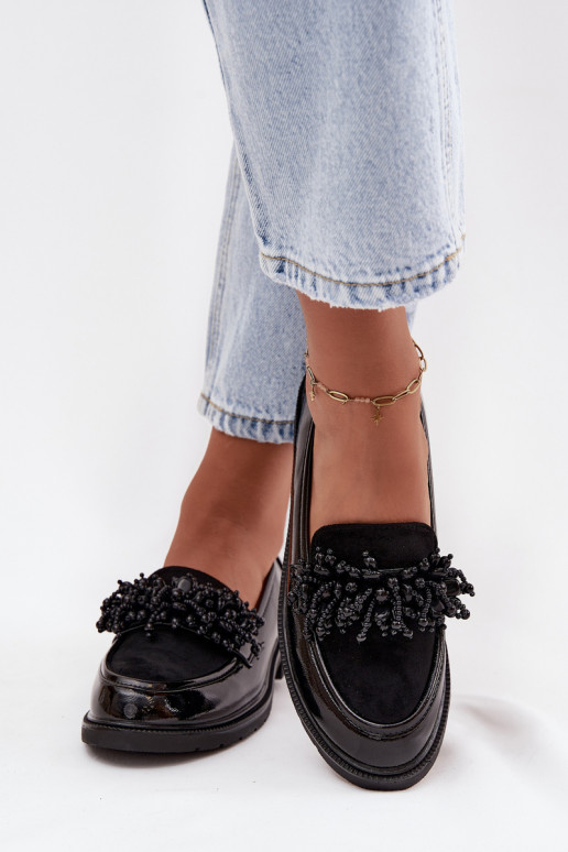  mokasíny s efektem laku S.Barski HY52-369B Černé