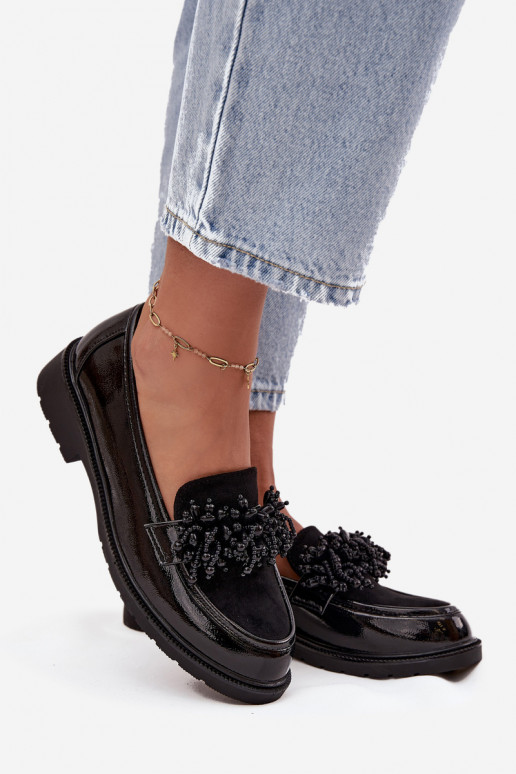  mokasíny s efektem laku S.Barski HY52-369B Černé