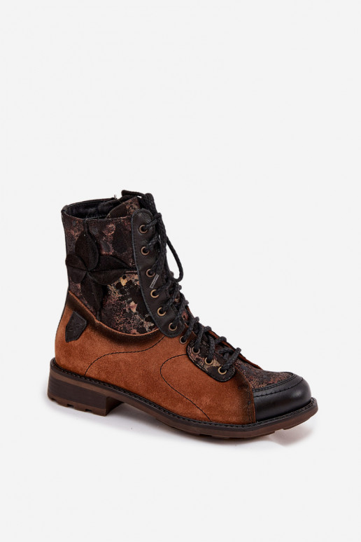 Dřeváky  Z Naturalnej Skóry s širokými podpatky  07004-29 Camel