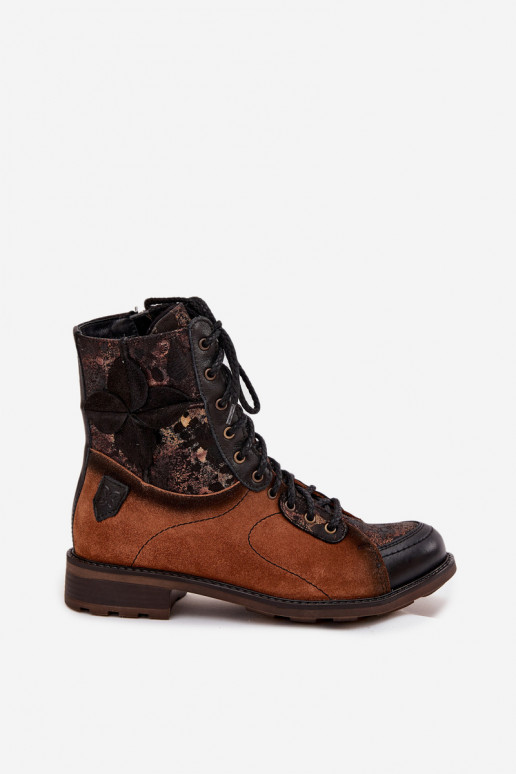 Dřeváky  Z Naturalnej Skóry s širokými podpatky  07004-29 Camel