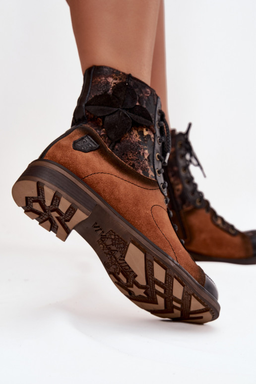 Dřeváky  Z Naturalnej Skóry s širokými podpatky  07004-29 Camel