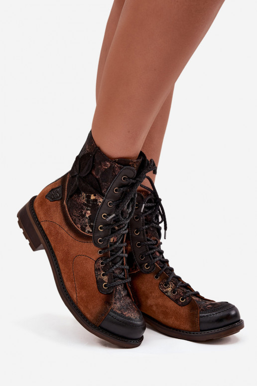 Dřeváky  Z Naturalnej Skóry s širokými podpatky  07004-29 Camel