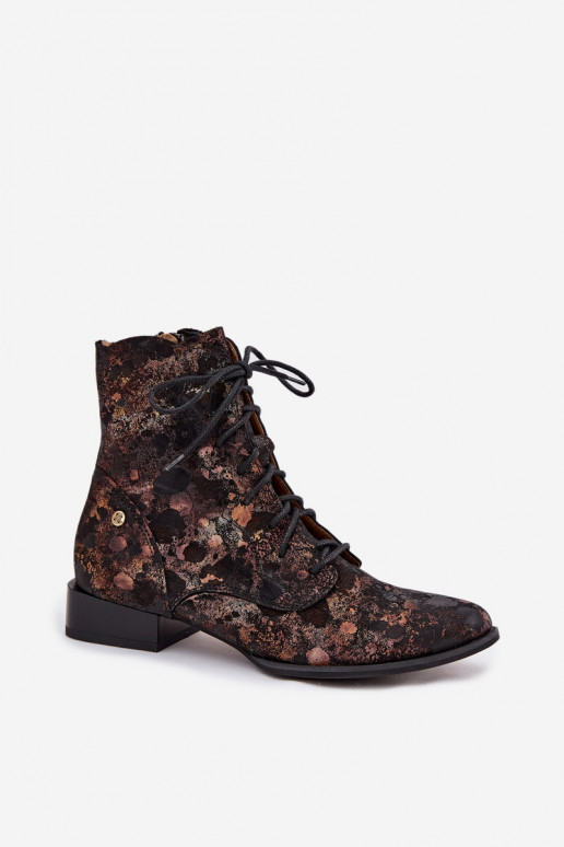 ze semiše  Dřeváky s širokými podpatky  06391-02 Černé a-zlaté barvy