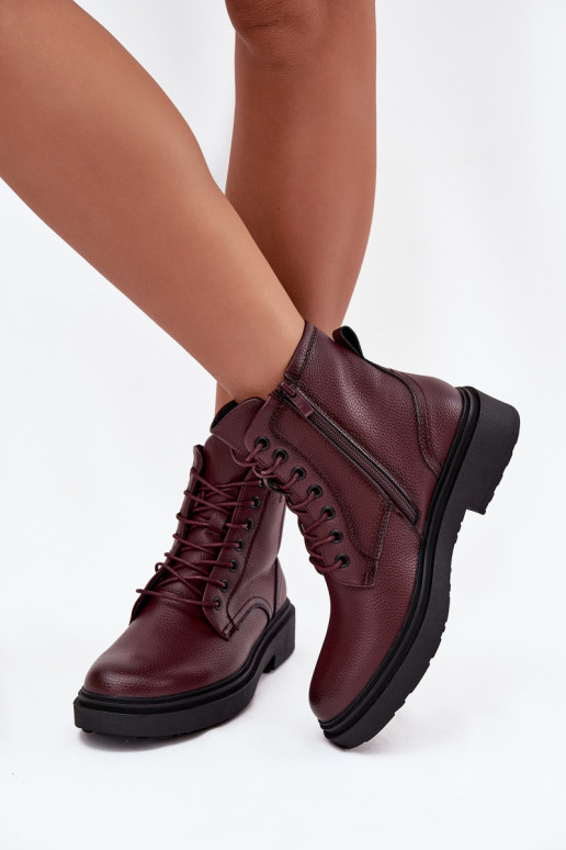 zateplené Dámské podpatky Z Naturalnej Skóry Sergio Leone BT25248-S vínová