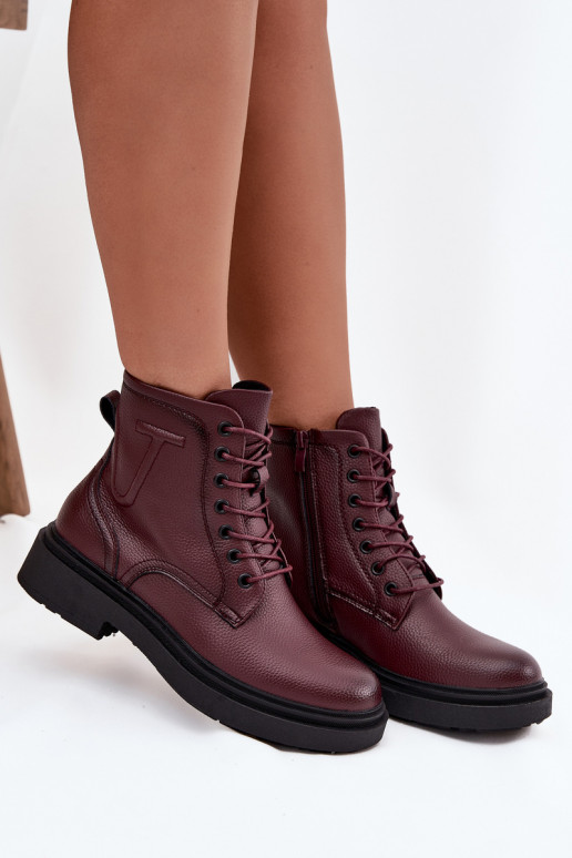 zateplené Dámské podpatky Z Naturalnej Skóry Sergio Leone BT25248-S vínová