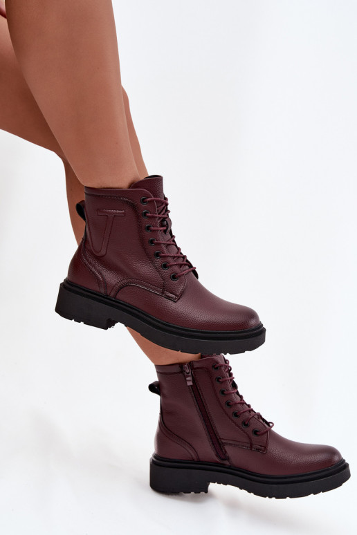 zateplené Dámské podpatky Z Naturalnej Skóry Sergio Leone BT25248-S vínová