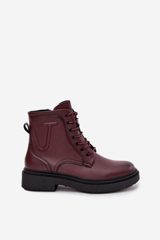 zateplené Dámské podpatky Z Naturalnej Skóry Sergio Leone BT25248-S vínová