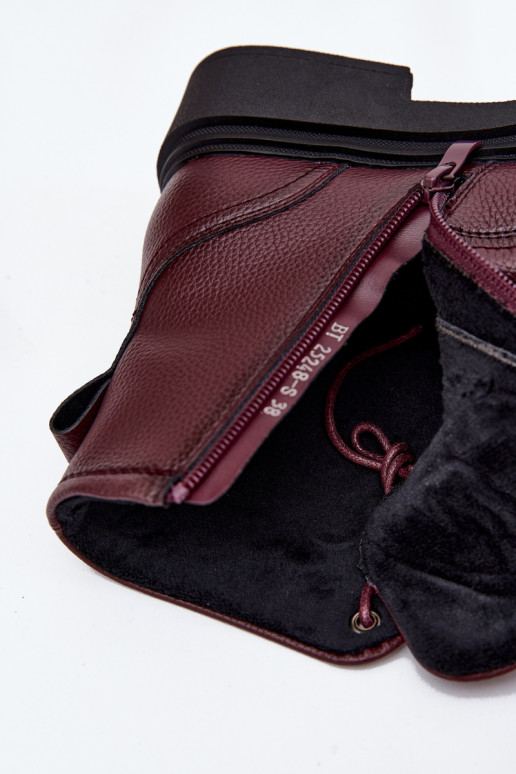 zateplené Dámské podpatky Z Naturalnej Skóry Sergio Leone BT25248-S vínová