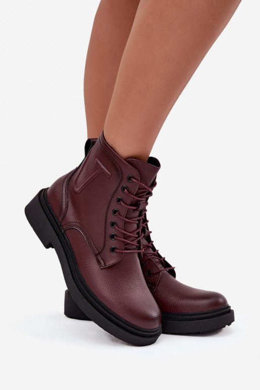 zateplené Dámské podpatky Z Naturalnej Skóry Sergio Leone BT25248-S vínová