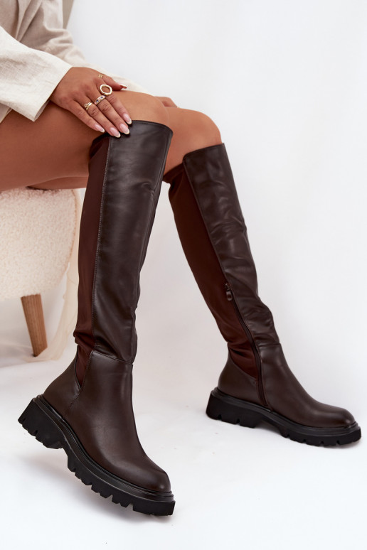 Slip-on vzor dámské dlouhé boty z ekologické kůže Czekoladowe Sylvina Slip-on vzor dámské dlouhé boty z ekologické kůže Czekoladowe Sylvina
