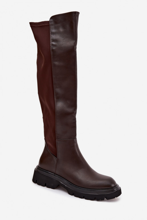 Slip-on vzor dámské dlouhé boty z ekologické kůže Czekoladowe Sylvina Slip-on vzor dámské dlouhé boty z ekologické kůže Czekoladowe Sylvina