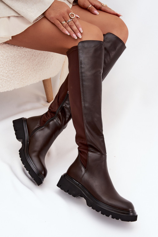 Slip-on vzor dámské dlouhé boty z ekologické kůže Czekoladowe Sylvina Slip-on vzor dámské dlouhé boty z ekologické kůže Czekoladowe Sylvina