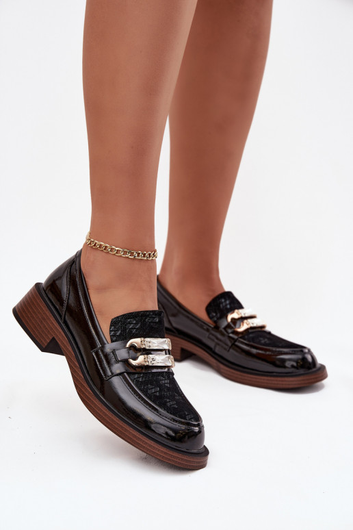  Lakované mokasíny  Z Odobnym Detalem D&A MR52-173 Černé