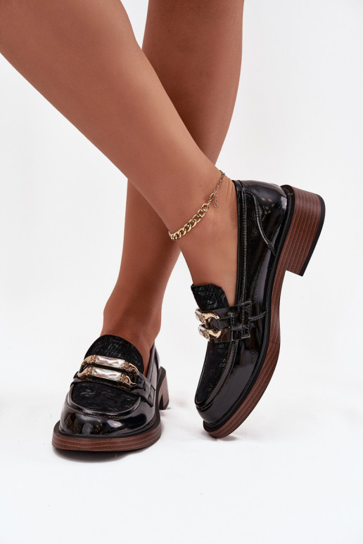  Lakované mokasíny  Z Odobnym Detalem D&A MR52-173 Černé