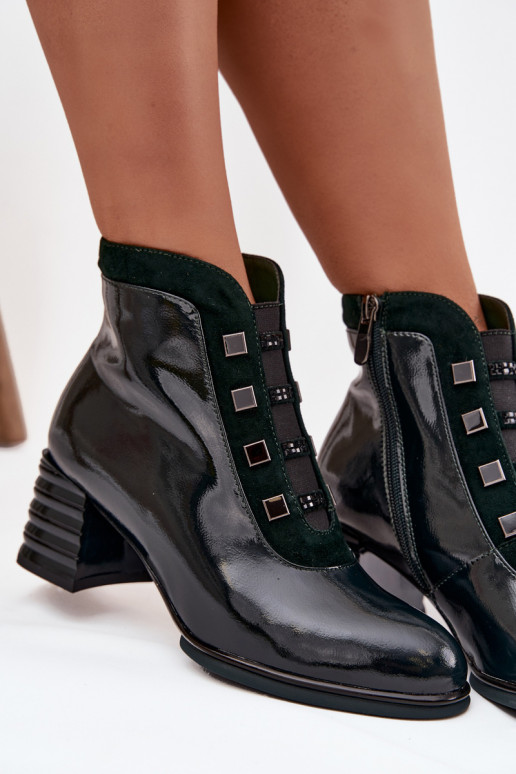 s efektem laku Dámské podpatky Z Naturalnej Skóry s podpatky D&ACR52-696 khaki