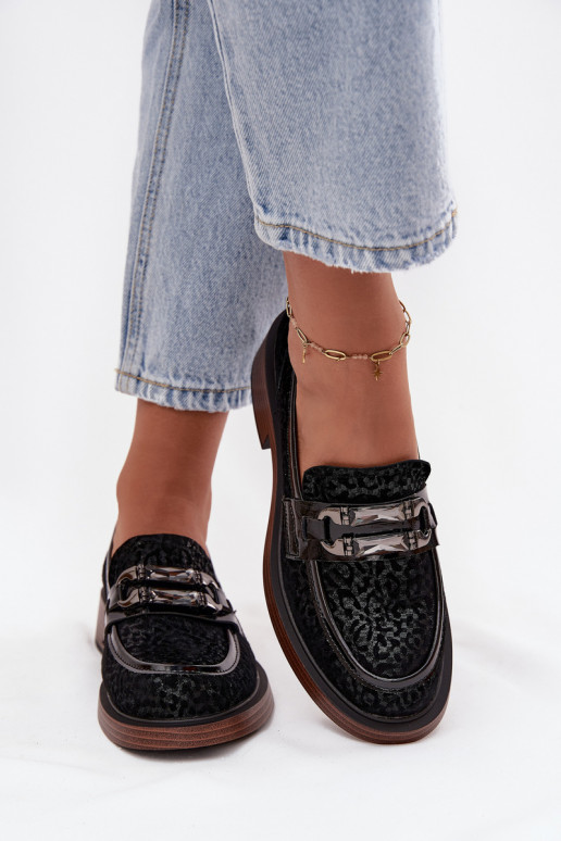 Semišové mokasíny  s ornamenty D&A MR52-176 Černé