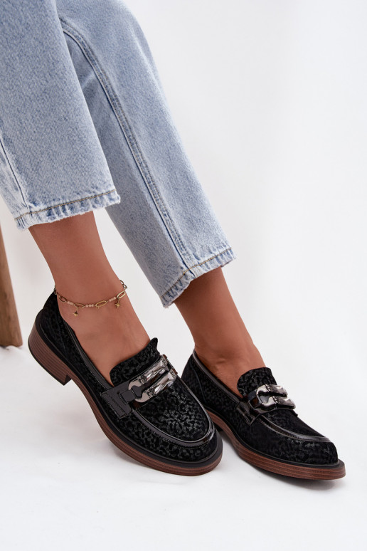 Semišové mokasíny  s ornamenty D&A MR52-176 Černé