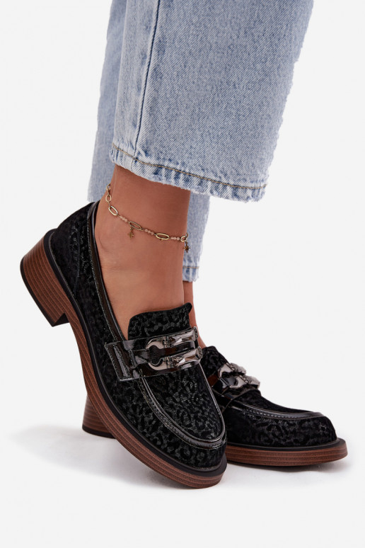 Semišové mokasíny  s ornamenty D&A MR52-176 Černé