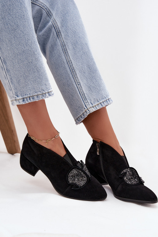  Semišové boty  s podpatky s ornamenty D&A MR52-182 Černé