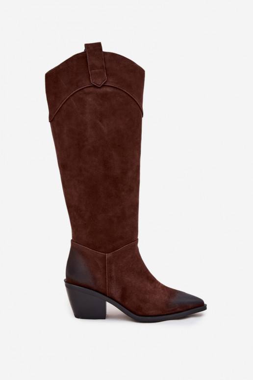 dlouhé boty kovbojský styl  s podpatky Z Naturalnego Zamszu Artiker 57C0230 hnědá