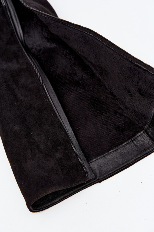 dámské dlouhé boty s podpatky se zlatými přezkami zateplené Černé Seraphine