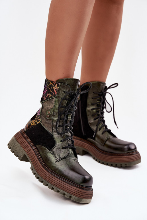 Dřeváky Dámské boty  s platformou  07104-09 khaki