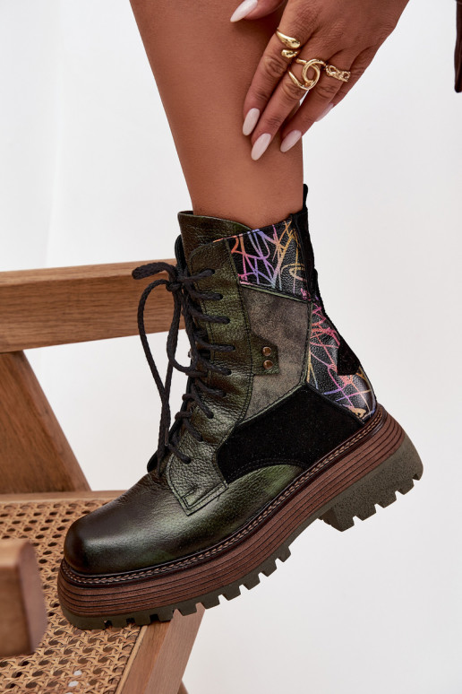 Dřeváky Dámské boty  s platformou  07104-09 khaki