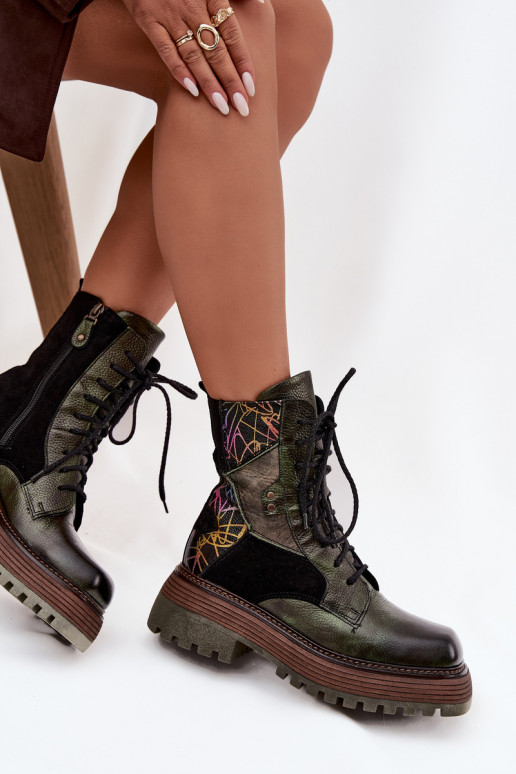 Dřeváky Dámské boty  s platformou  07104-09 khaki