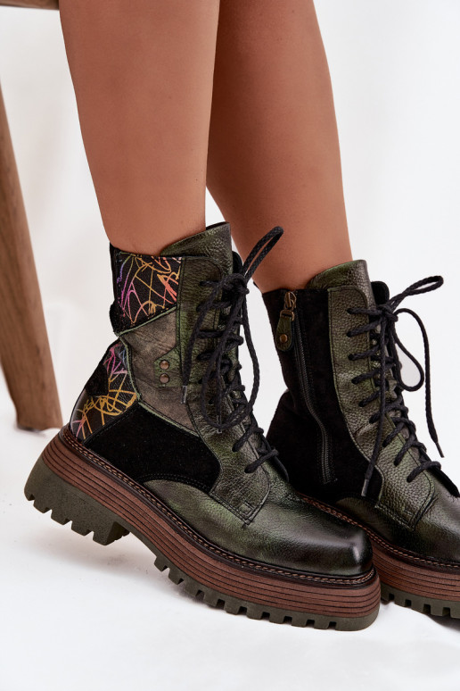 Dřeváky Dámské boty  s platformou  07104-09 khaki