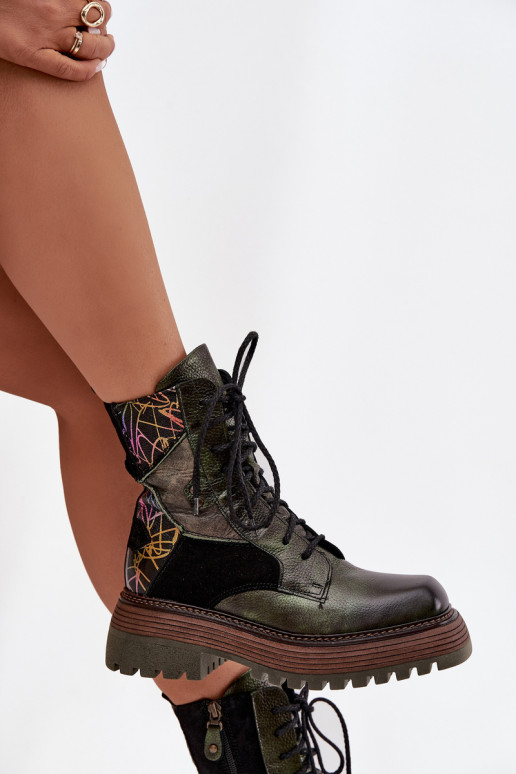 Dřeváky Dámské boty  s platformou  07104-09 khaki