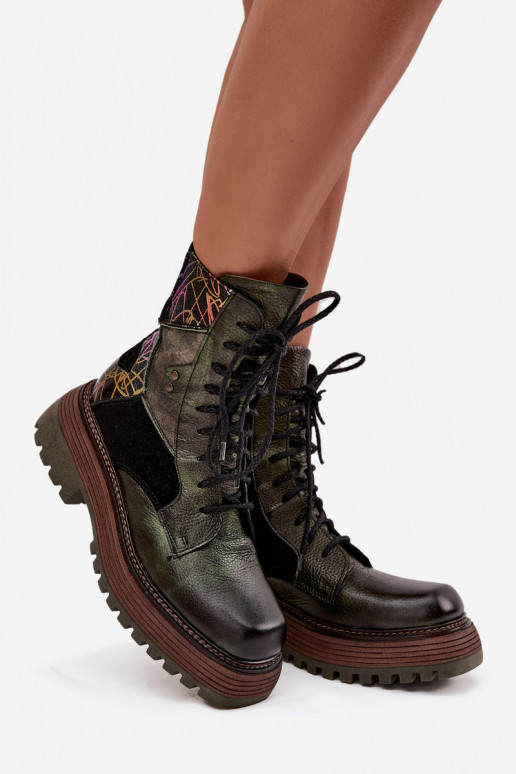 Dřeváky Dámské boty  s platformou  07104-09 khaki