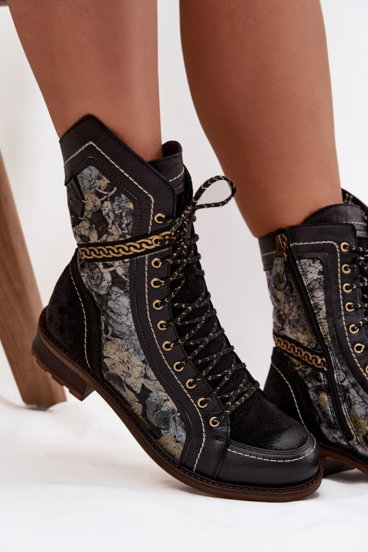 Dámské podpatky Z Naturalnej Skóry  07097-01 Černé a-zlaté barvy