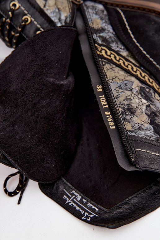 Dámské podpatky Z Naturalnej Skóry  07097-01 Černé a-zlaté barvy