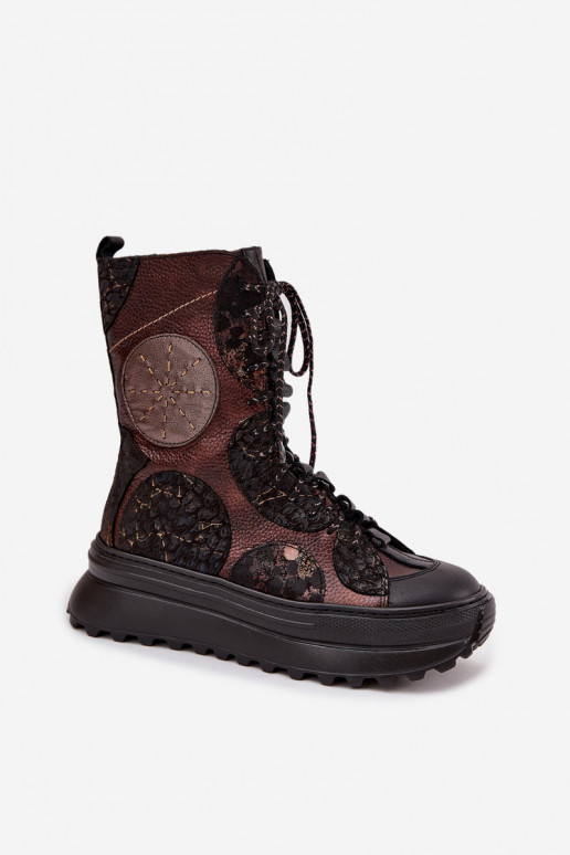 Dřeváky s platformou zateplené  06565-02 hnědá-zlaté barvy