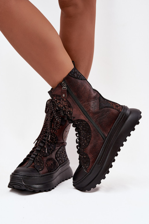 Dřeváky s platformou zateplené  06565-02 hnědá-zlaté barvy