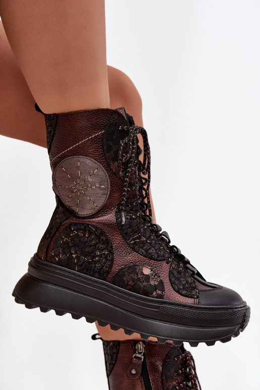 Dřeváky s platformou zateplené  06565-02 hnědá-zlaté barvy