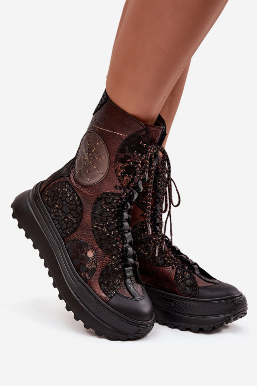 Dřeváky s platformou zateplené  06565-02 hnědá-zlaté barvy