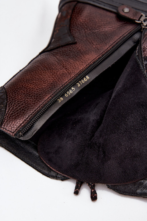 Dřeváky s platformou zateplené  06565-02 hnědá-zlaté barvy