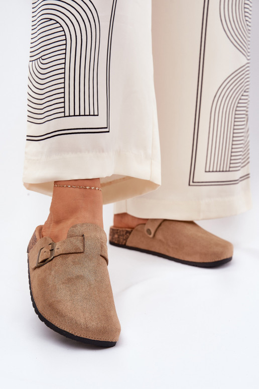 Pantofle   i s platformou s přezkami khaki Selio