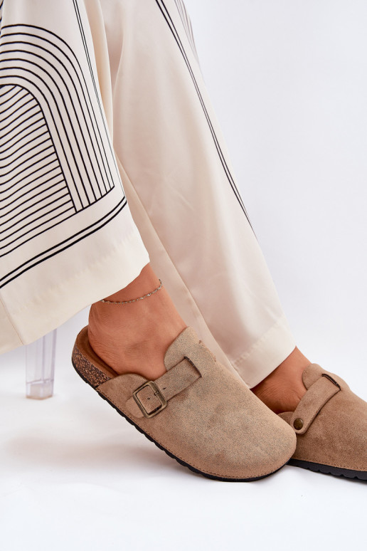 Pantofle   i s platformou s přezkami khaki Selio