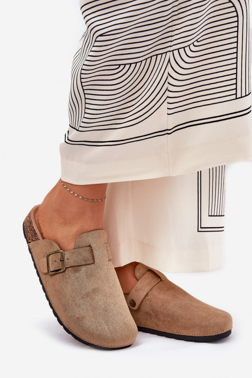 Pantofle   i s platformou s přezkami khaki Selio